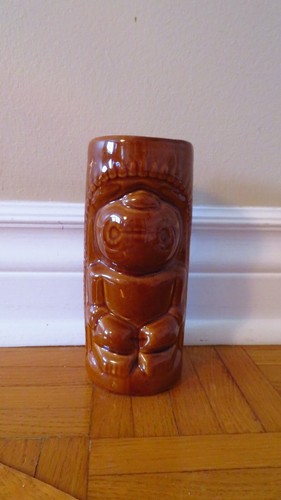 Vintage Tiki Smiling Ku Mug Tumbler Brown Glaze 2000s