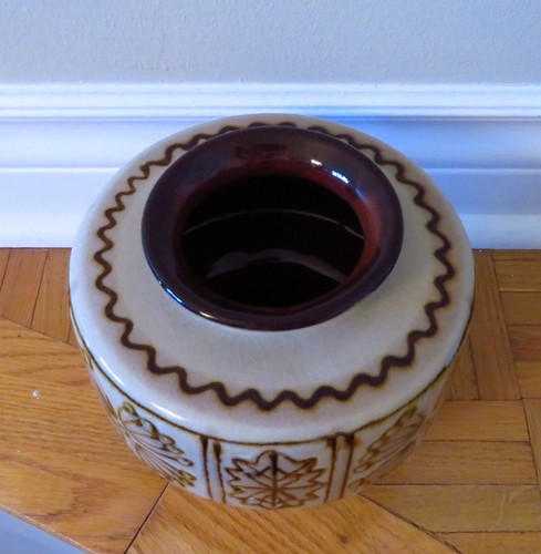 Vintage pottery vase stoneware speckled glaze brown floral patte - photo 3