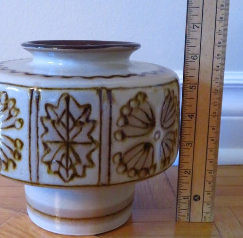 Vintage pottery vase stoneware speckled glaze brown floral patte - photo 5