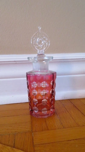 Late 20th Century Cranberry Mould Blown Glass Perfume Bottle