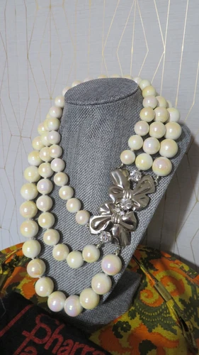 Vtg Italian Artist Sharra Pagano Necklace - 3 Strand Faux Pearl,