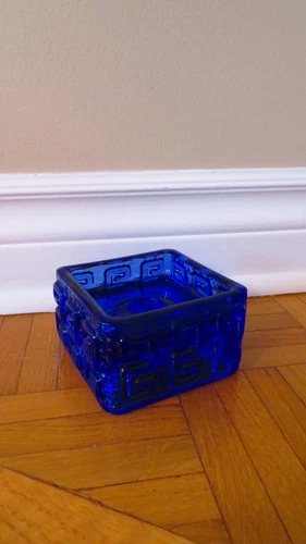 Vintage 1960s Rihimaki "Talari" Blue Glass Candle Holder