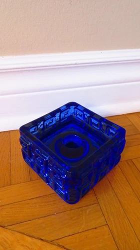Vintage 1960s Rihimaki "Talari" Blue Glass Candle Holder - photo 2