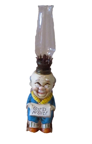 Vintage 1950 Japan Oil Lamp - Old Man w/ Chair