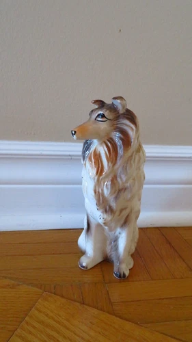 Collie Figurine Puppy Dog Sculpture - Vintage Porcelain Lassie