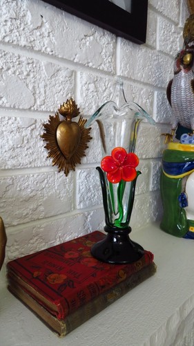 Vintage Murano 80s Orange Flower Vase - Handblown Art - photo 3