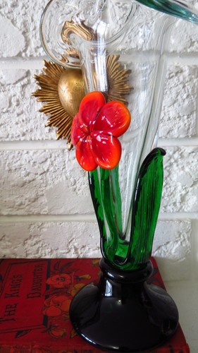 Vintage Murano 80s Orange Flower Vase - Handblown Art - photo 4