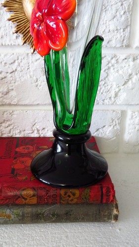 Vintage Murano 80s Orange Flower Vase - Handblown Art - photo 5