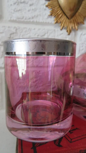 Vtg Bombay Lavender Glass Tumble Up Carafe wGlass Silver Trim - photo 4