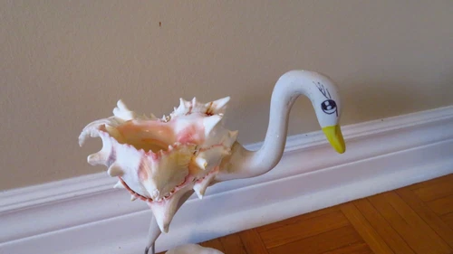 Mid Century Metal & Seashell Bird Sculpture w/ Ostrich Head - photo 3