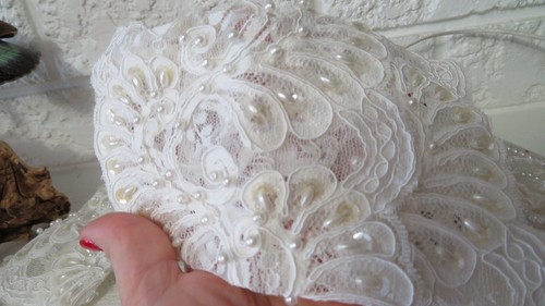Vtg half gloves and crown made of lace and faux pearls 1980 brid - photo 5