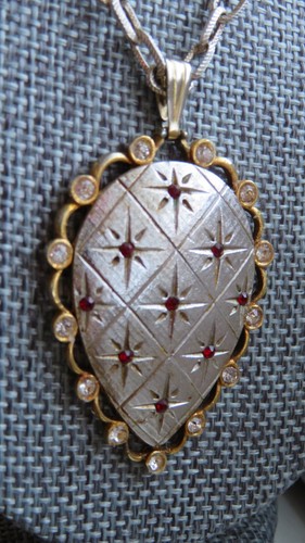 Vtg signed Prestige pendant necklace 1960 ruby red crystal silve - photo 2
