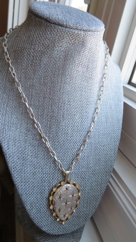 Vtg signed Prestige pendant necklace 1960 ruby red crystal silve - photo 3