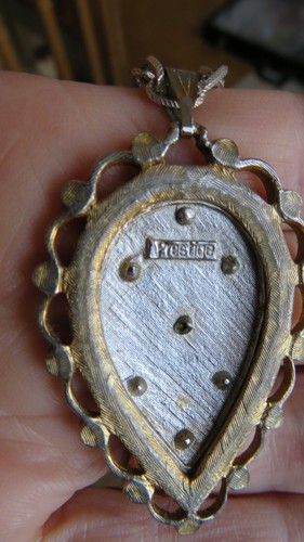 Vtg signed Prestige pendant necklace 1960 ruby red crystal silve - photo 4