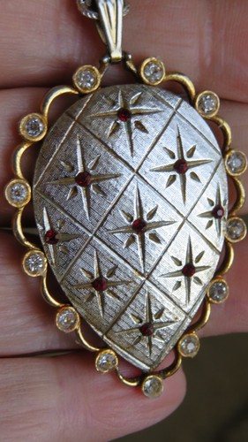 Vtg signed Prestige pendant necklace 1960 ruby red crystal silve - photo 5