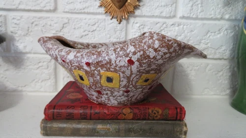VTG ITALIAN POTTERY BOWL HAND PAINTED ,majolica, terracotta, red