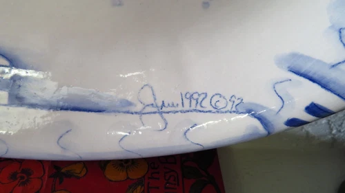 VTG Ceramic 1992 Plate with Cat and Stars, Oval Plate - photo 3