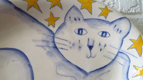 VTG Ceramic 1992 Plate with Cat and Stars, Oval Plate - photo 4