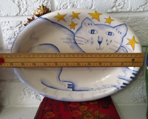 VTG Ceramic 1992 Plate with Cat and Stars, Oval Plate - photo 5