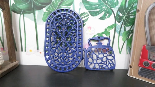 2 Blue Cast Iron Teapot & Trivet Set - photo 3