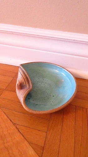 Vintage brown/green thumbprint stoneware bowl