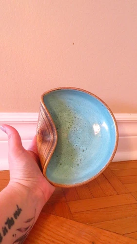 Vintage brown/green thumbprint stoneware bowl - photo 4