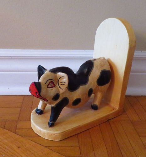 Vtg Hand Carved Pig Boar Potbelly Hog Folk Art Wood Sculpture