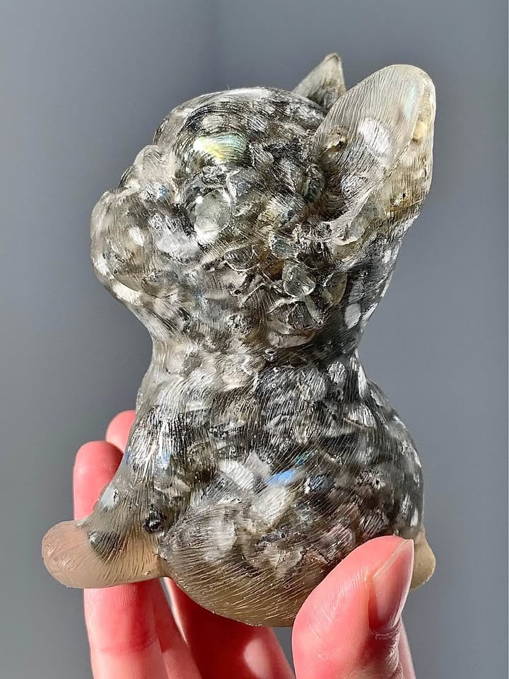 Labradorite Chips Resin Frenchie Dog Figure