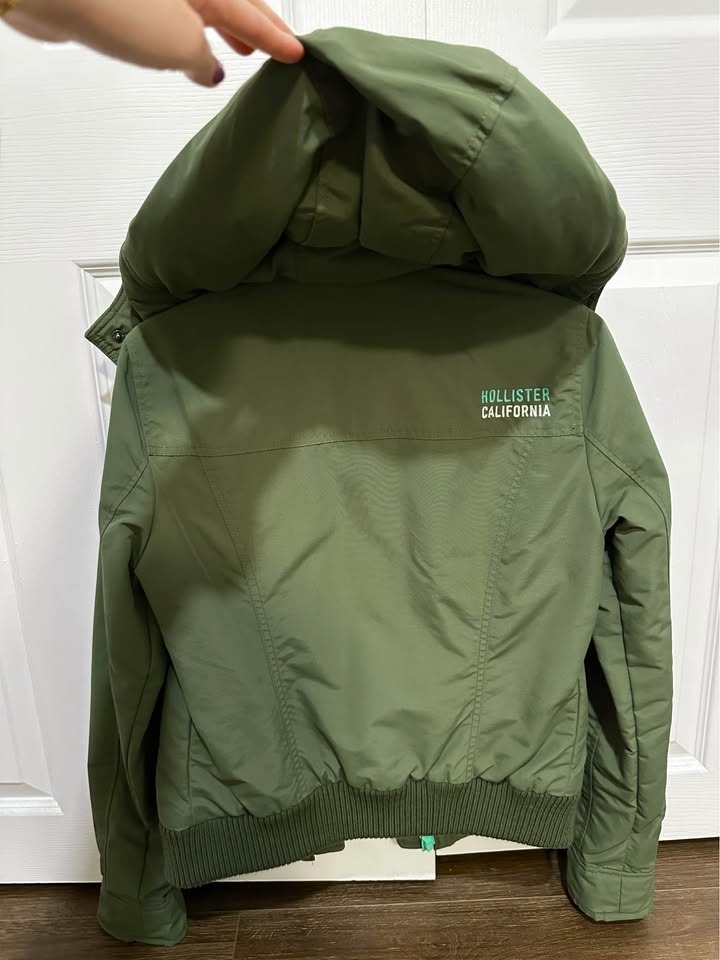 Women's Hollister ALL-WEATHER Green Hooded Bomber Jacket M - photo 5