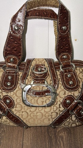 Vintage GUESS Monogram Satchel Bag - Brown Tan Trim Y2K Retro Si - photo 4