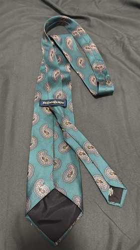Vintage YSL Teal Paisley Silk Tie - Made in Italy - photo 2