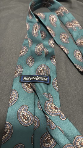 Vintage YSL Teal Paisley Silk Tie - Made in Italy - photo 3