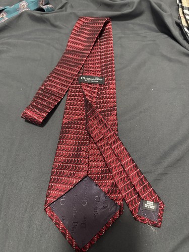 Vintage Christian Dior Monsieur Red Black Geometric Silk Tie Mad