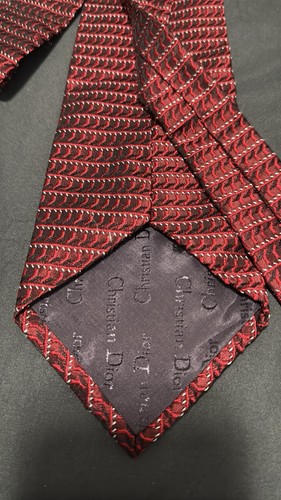 Vintage Christian Dior Monsieur Red Black Geometric Silk Tie Mad - photo 3
