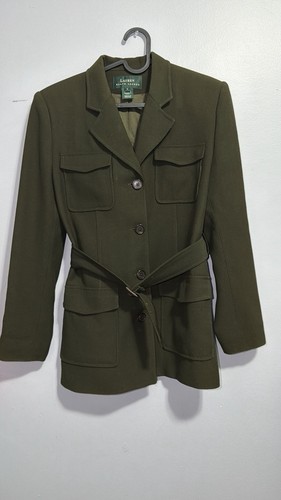 Lauren Ralph Lauren Olive Green Belted Field Jacket Blazer Wool