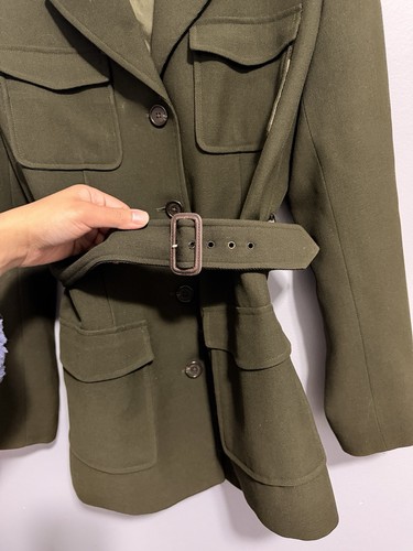 Lauren Ralph Lauren Olive Green Belted Field Jacket Blazer Wool - photo 2