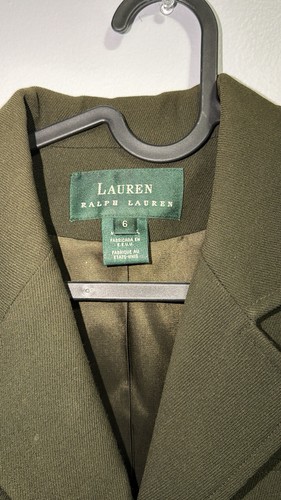 Lauren Ralph Lauren Olive Green Belted Field Jacket Blazer Wool - photo 5