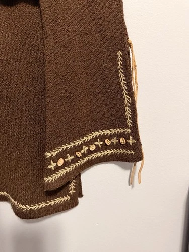 SOYA Boho Embroidered Tunic Sweater Brown Medium M Wooden Beads - photo 4
