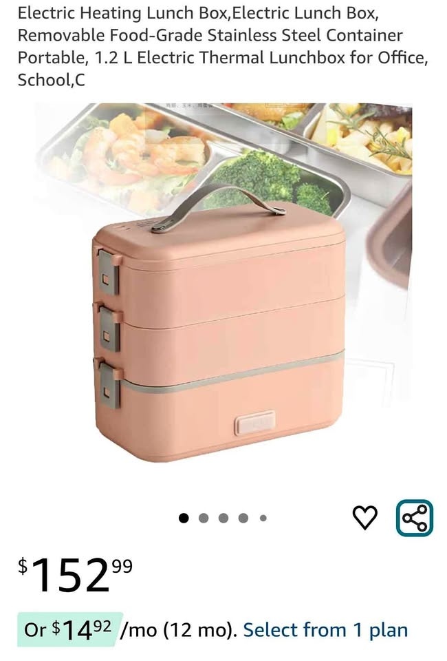 Pink Electric Heating Lunch Box 1.2L Stainless Steel