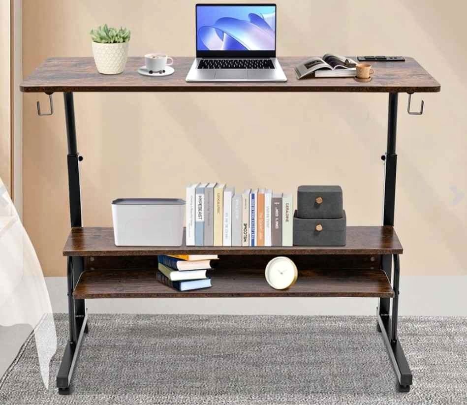Height Adjustable Table Desk with Power Outlet
