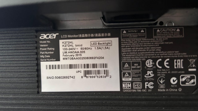 Acer 27” Monitor K272HL – Full HD – HDMI – Perfect condition - photo 3
