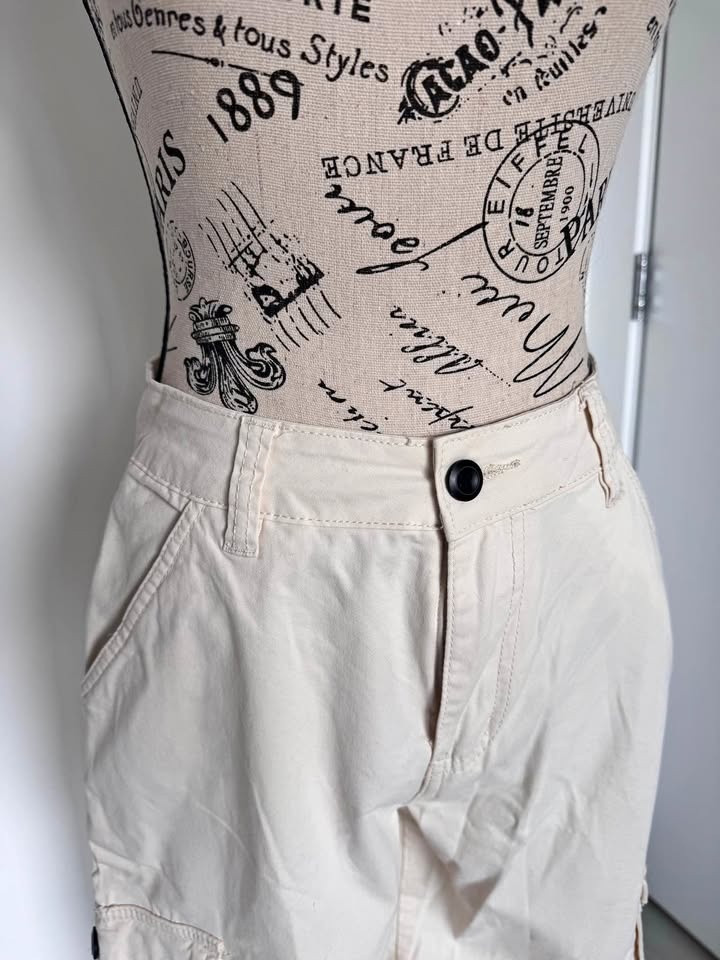 American Bazi Cream Cargo Pants Wide Leg