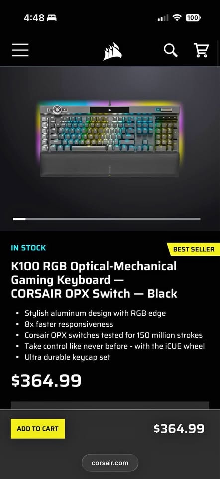 Corsair K100 Keyboard - OPTX Switch - Great Condition