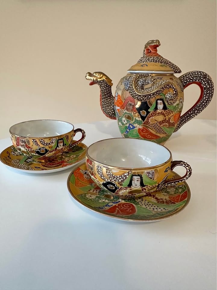 Vintage Japanese Dragonware Tea Set - Hand-Painted Moriage Porce