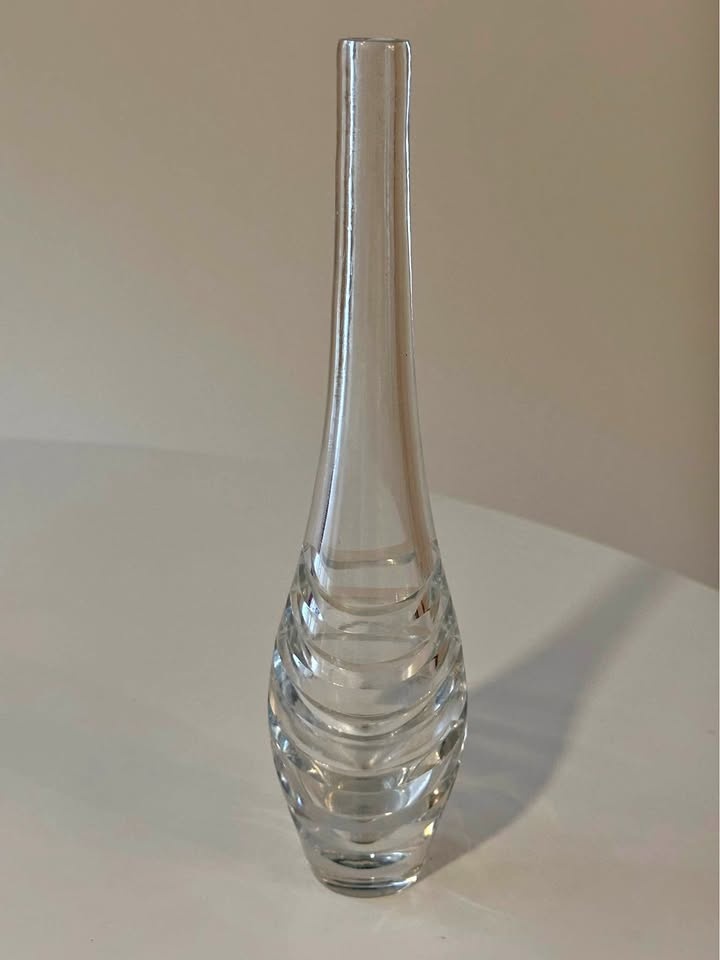 Vintage MCM Cut Glass Bud Vase - Heavy Crystal - 10"