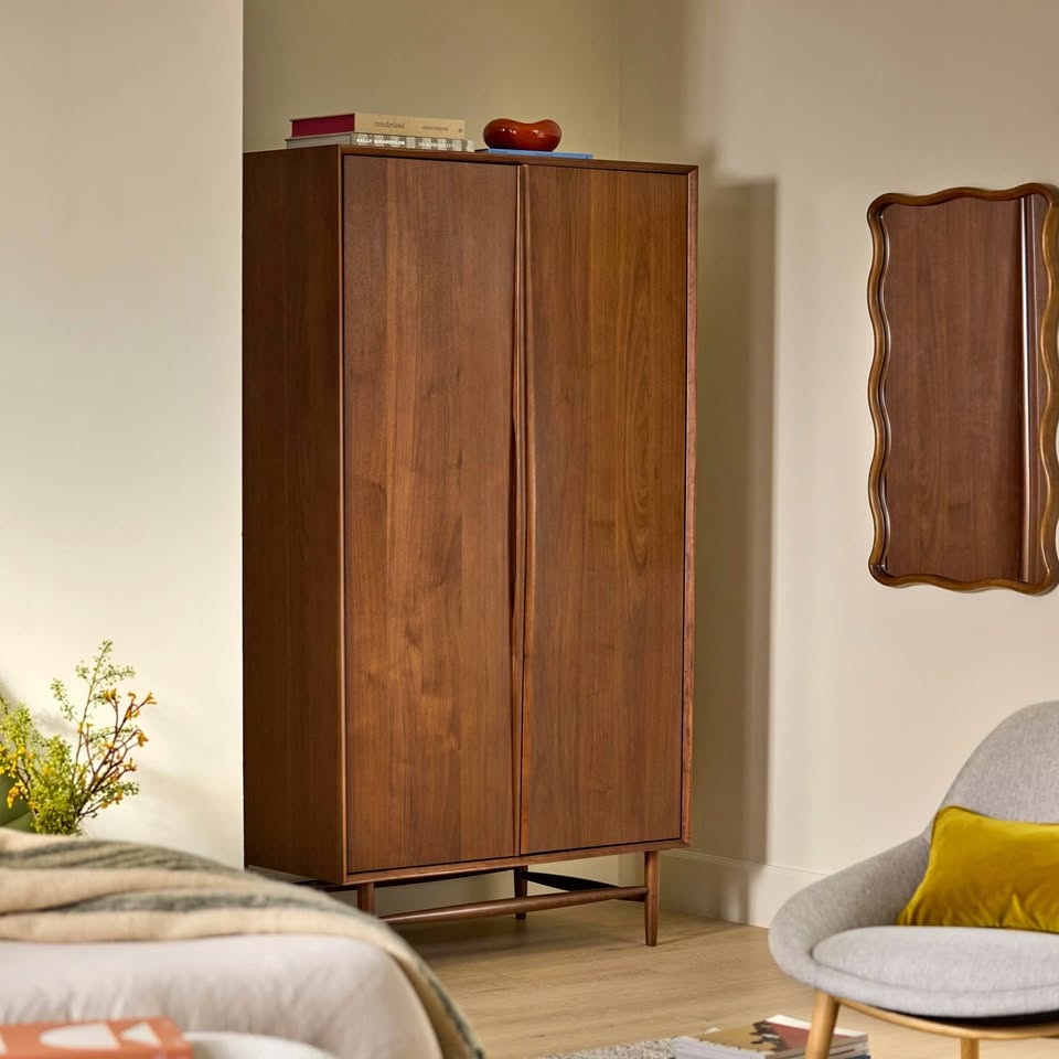Article Lenia Armoire - Walnut Armoire, Brand New