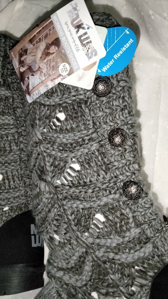 Muk Luks Knit Grey Water Resistant Memory Foam Insole Boots - Si - photo 2