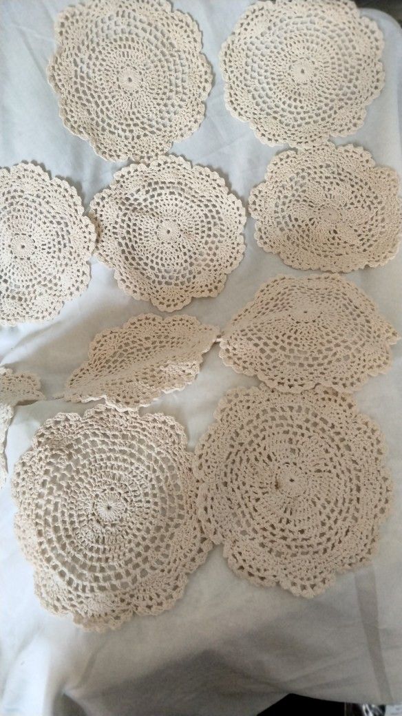 10 Hand Crochet Doilies for End Tables