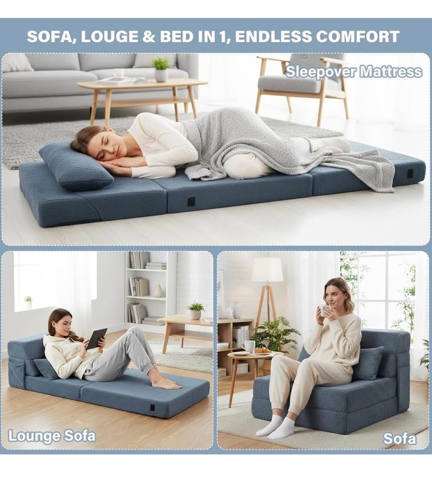 Fuzzy Blue Foldable Floor Sofa Bed w/ Pillow - photo 3