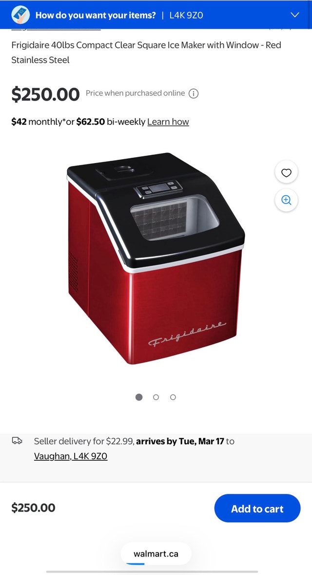 Frigidaire 40lbs Compact Clear Square Ice Maker Red Stainless